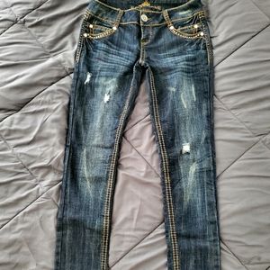 Almost Famous distressed jeans, size 7, blue
